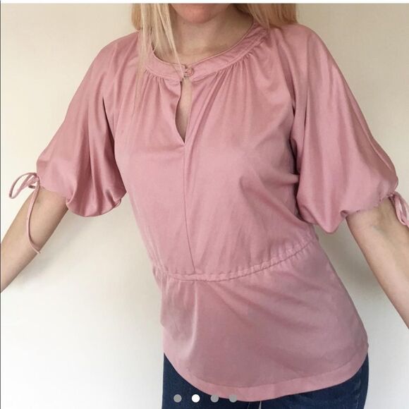 70s Vintage cute baby pink angel sleeve shirt Small medium womens - Picture 1 of 4